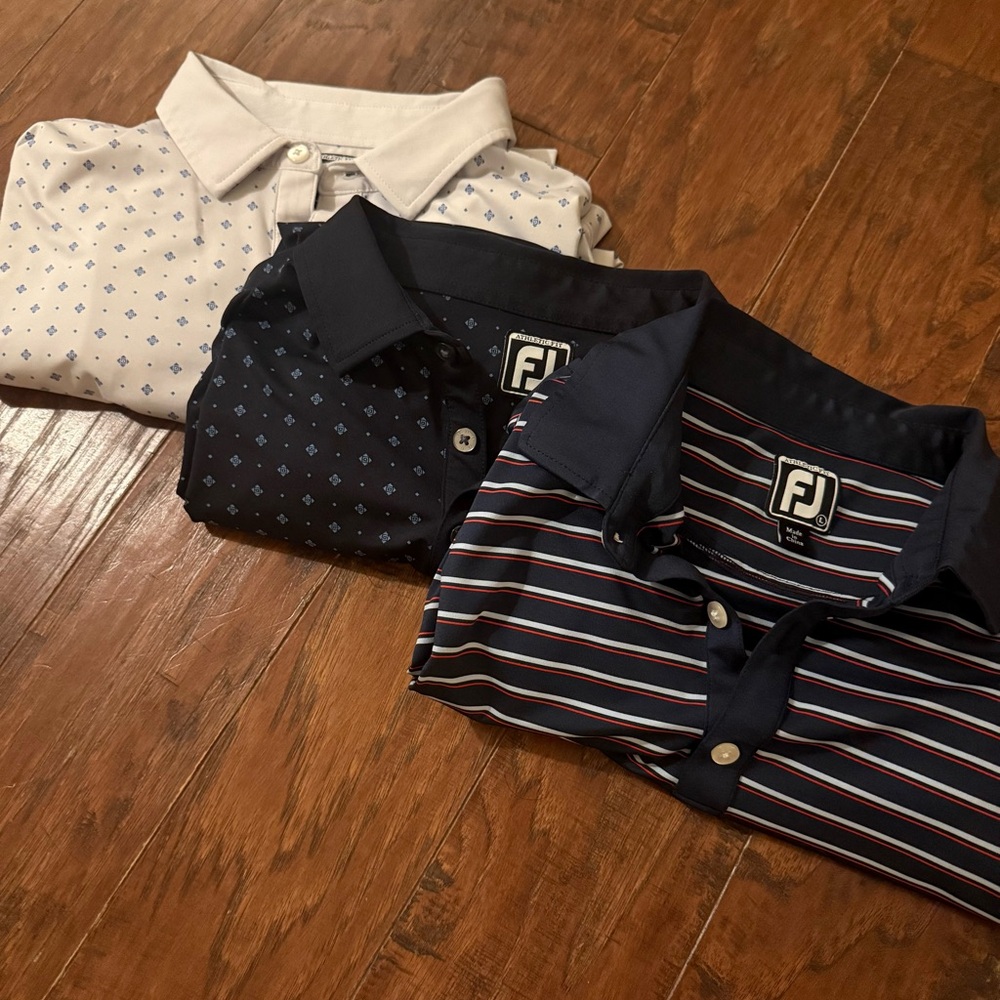FootJoy Men's Polo Bundle - Navy, White, and Dark Blue Patterns (3)